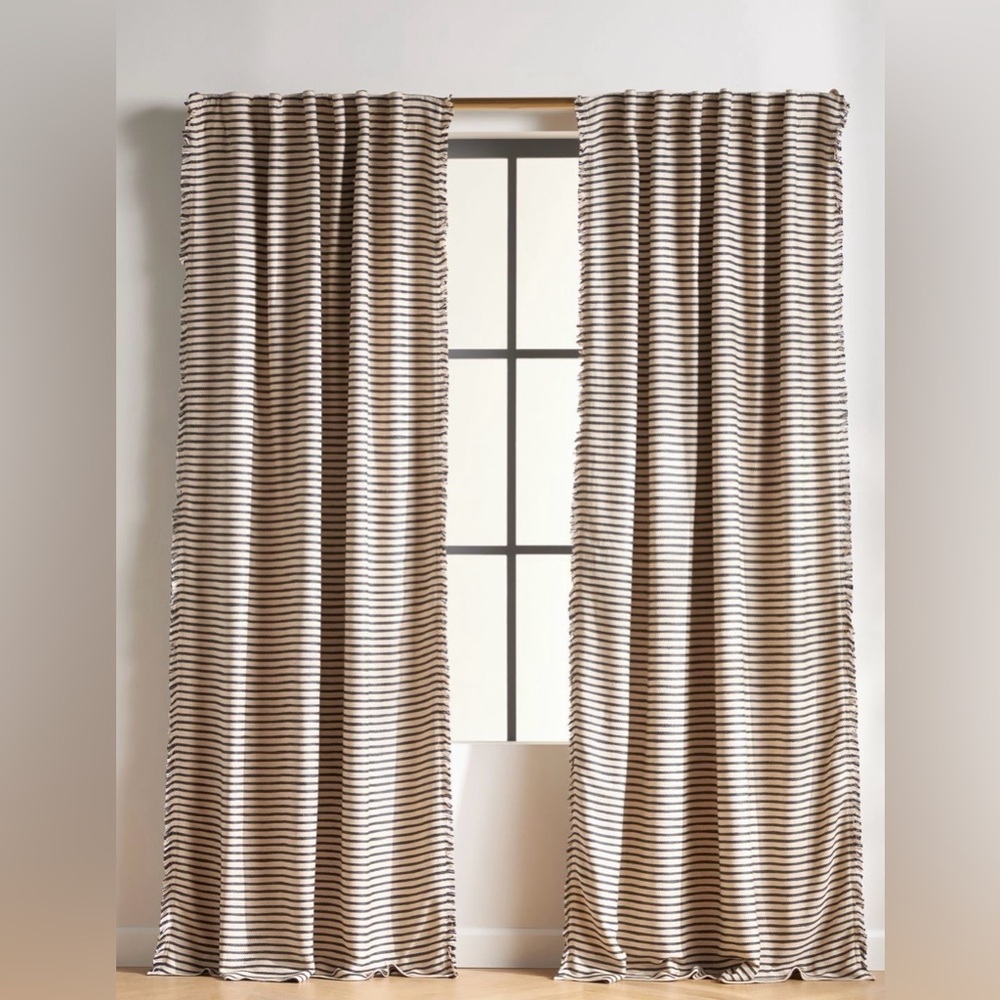 Anthropologie Luxe Linen Blend Woven Backout Curtains, Set of 2, NEW